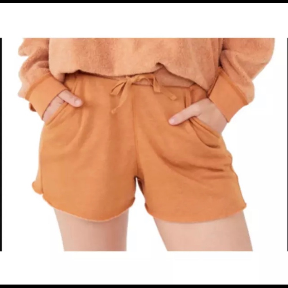 Free People Intimately Kelly Size L Soft Drawstring Sweat Shorts Cognac Brown.